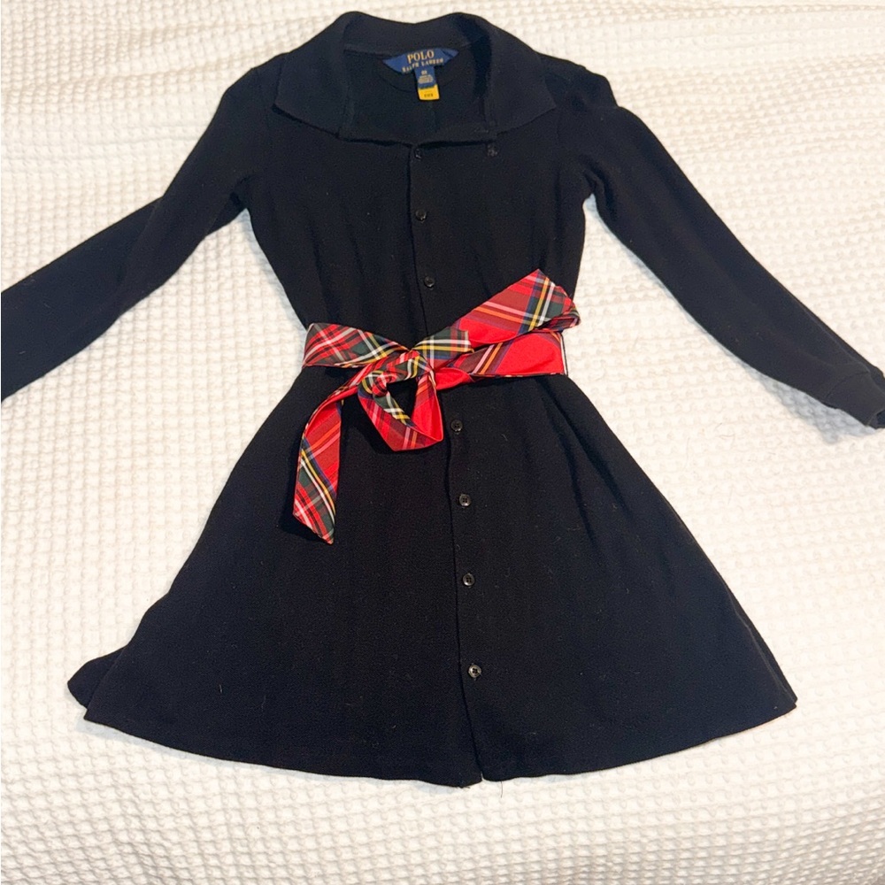 Polo by Ralph Lauren Black Dress with Red Plaid Belt